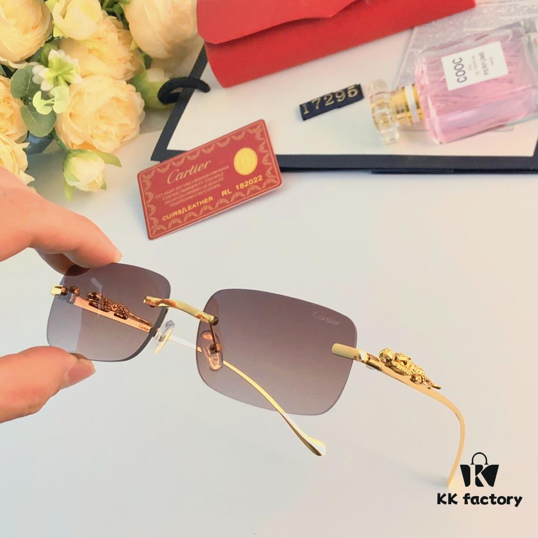 Cartier Frameless Pilot 2024 New Korean Style Trendy Men's Transparent Yellow Round Frame Glasses with Leopard Pattern Decoration, Stylish Sunglasses for Slimming Facial Look