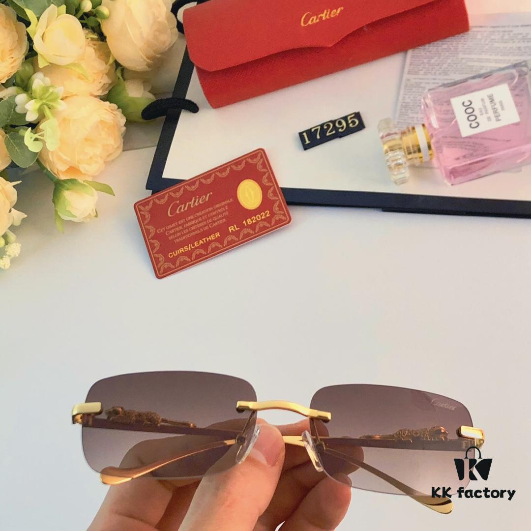 Cartier Frameless Pilot 2024 New Korean Style Trendy Men's Transparent Yellow Round Frame Glasses with Leopard Pattern Decoration, Stylish Sunglasses for Slimming Facial Look