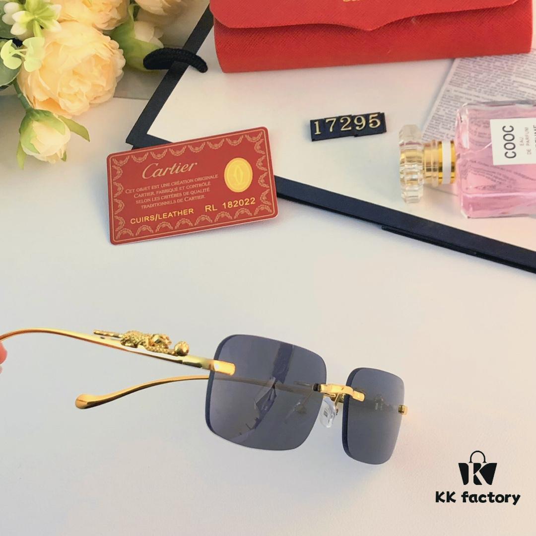 Cartier Frameless Pilot 2024 New Korean Style Trendy Men's Transparent Yellow Round Frame Glasses with Leopard Pattern Decoration, Stylish Sunglasses for Slimming Facial Look