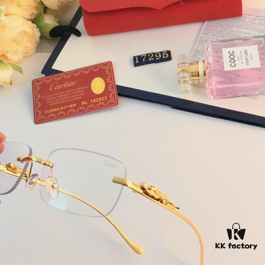 Cartier Frameless Pilot 2024 New Korean Style Trendy Men's Transparent Yellow Round Frame Glasses with Leopard Pattern Decoration, Stylish Sunglasses for Slimming Facial Look