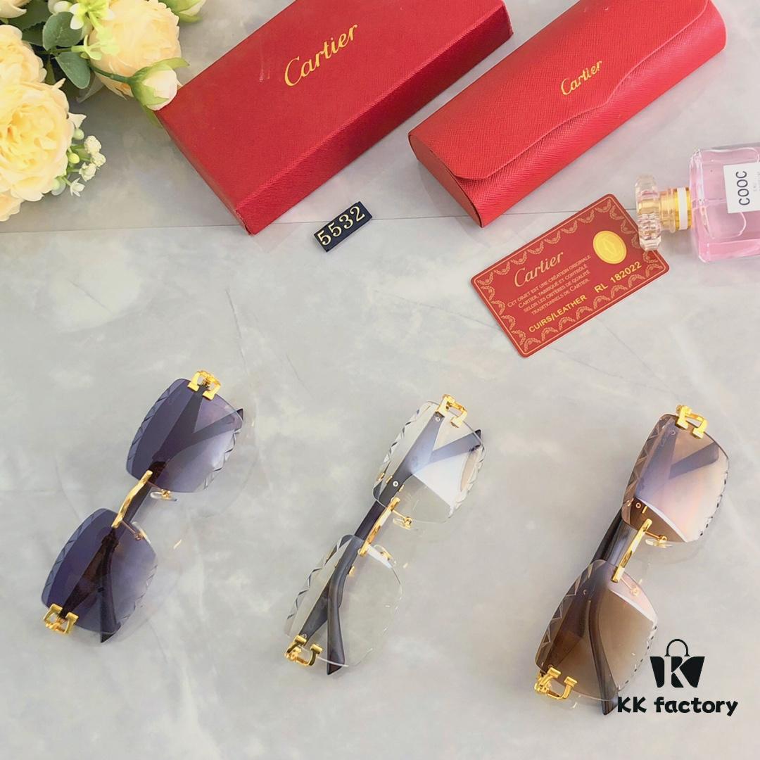 Cartier New Frameless Cut-edge Panther Head Sunglasses for Men, Retro Stylish Leopard Design Double-bridge Square Sunglasses for Women