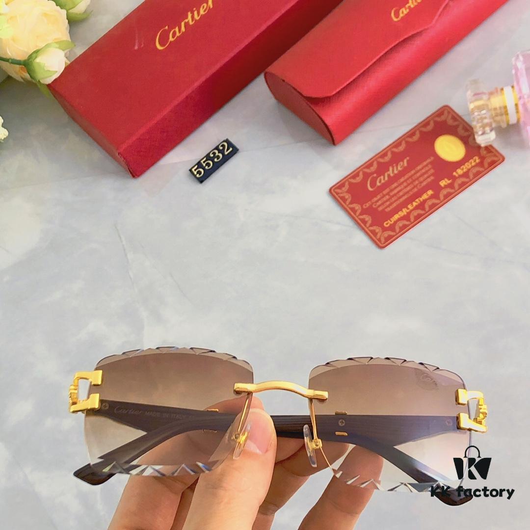 Cartier New Frameless Cut-edge Panther Head Sunglasses for Men, Retro Stylish Leopard Design Double-bridge Square Sunglasses for Women