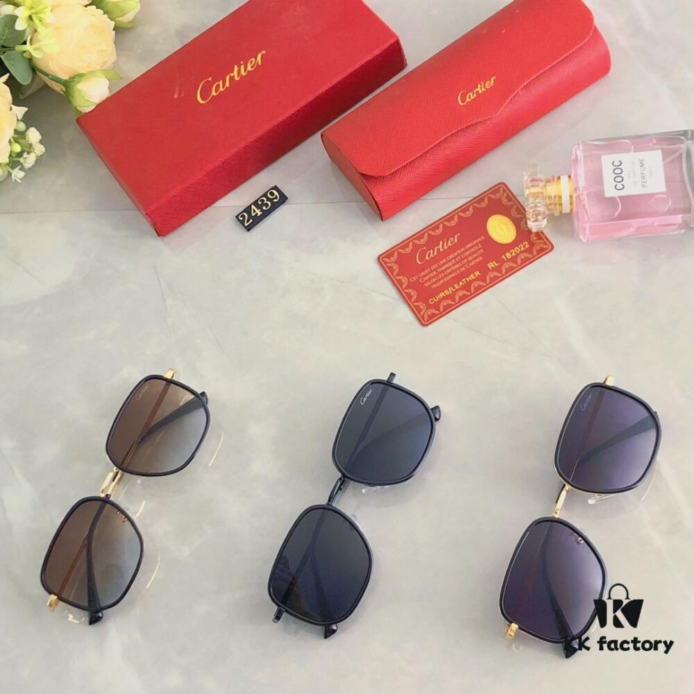 Cartier Korean-style Brown Sunglasses for Men and Women, Stylish Retro Round Frame Sun Glasses for Driving, UV Protection, Slim Fit for Round Faces