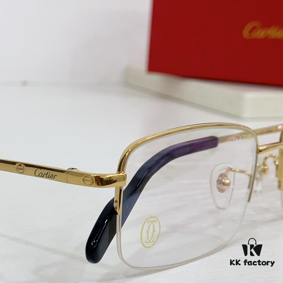 Cartier CT0255O Size: 55 □ 18-145 Letter Screw Temple High-Quality Business Ultra-Light Pure Titanium Half-Rim Square Fashion Eyeglass Frame Sunglasses