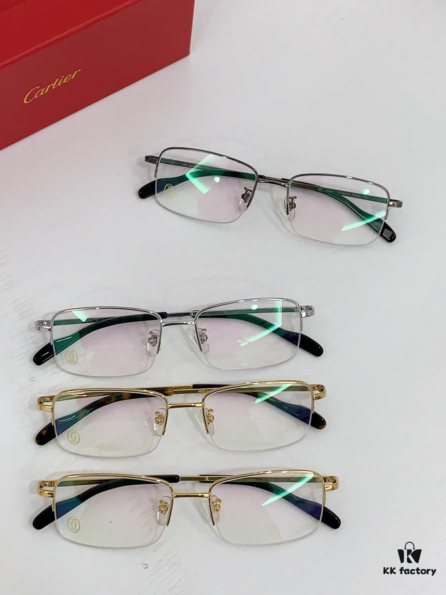 Cartier CT0255O Size: 55 □ 18-145 Letter Screw Temple High-Quality Business Ultra-Light Pure Titanium Half-Rim Square Fashion Eyeglass Frame Sunglasses