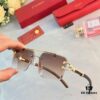 Cartier Wood Texture Panther Decor Frameless Horizontal Square Sunglasses, Fashionable Retro Gradient Sunglasses for Street Snap