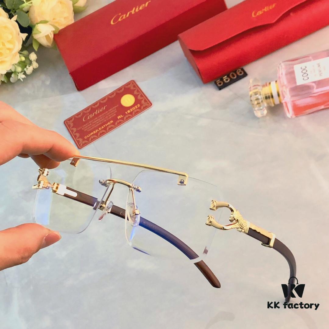 Cartier Wood Texture Panther Decor Frameless Horizontal Square Sunglasses, Fashionable Retro Gradient Sunglasses for Street Snap