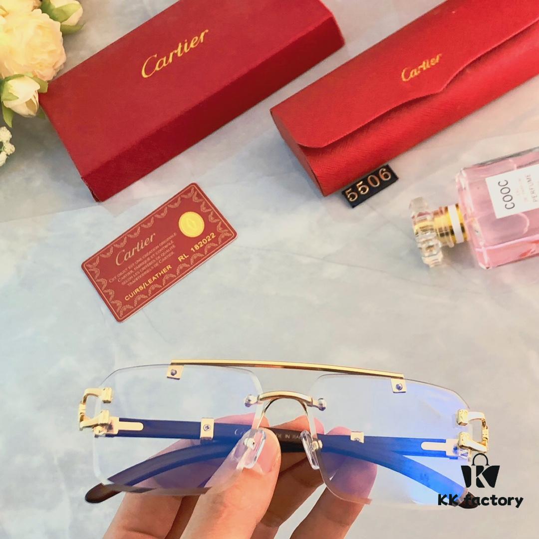 Cartier Wood Texture Panther Decor Frameless Horizontal Square Sunglasses, Fashionable Retro Gradient Sunglasses for Street Snap