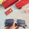 Cartier Wood Texture Panther Decor Frameless Horizontal Square Sunglasses, Fashionable Retro Gradient Sunglasses for Street Snap