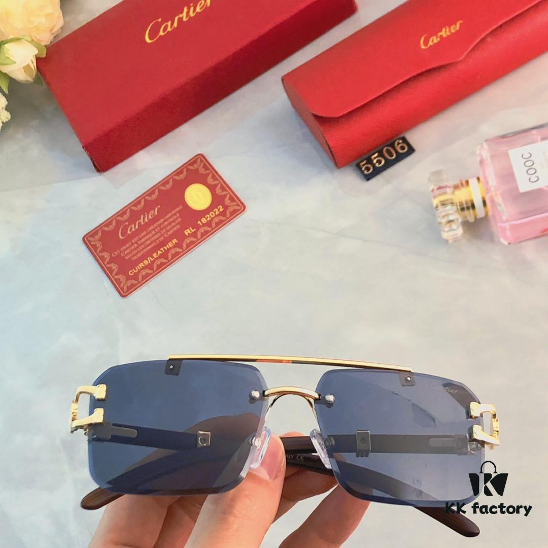 Cartier Wood Texture Panther Decor Frameless Horizontal Square Sunglasses, Fashionable Retro Gradient Sunglasses for Street Snap