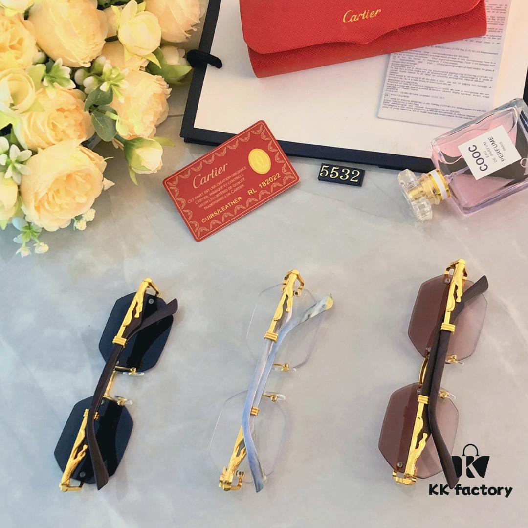 Cartier New Model Stylish Frameless Panther Decorated Sunglasses, Retro Fashion Unisex Driving Sun Glasses