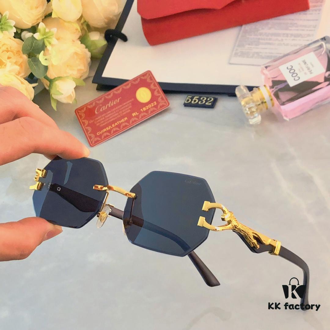 Cartier New Model Stylish Frameless Panther Decorated Sunglasses, Retro Fashion Unisex Driving Sun Glasses