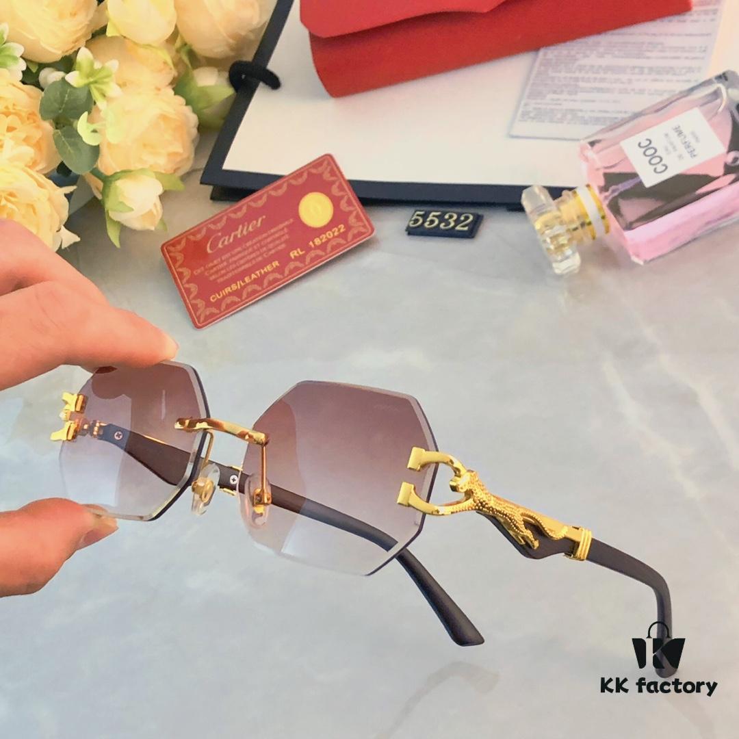 Cartier New Model Stylish Frameless Panther Decorated Sunglasses, Retro Fashion Unisex Driving Sun Glasses