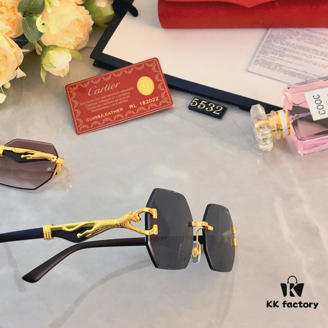 Cartier New Model Stylish Frameless Panther Decorated Sunglasses, Retro Fashion Unisex Driving Sun Glasses