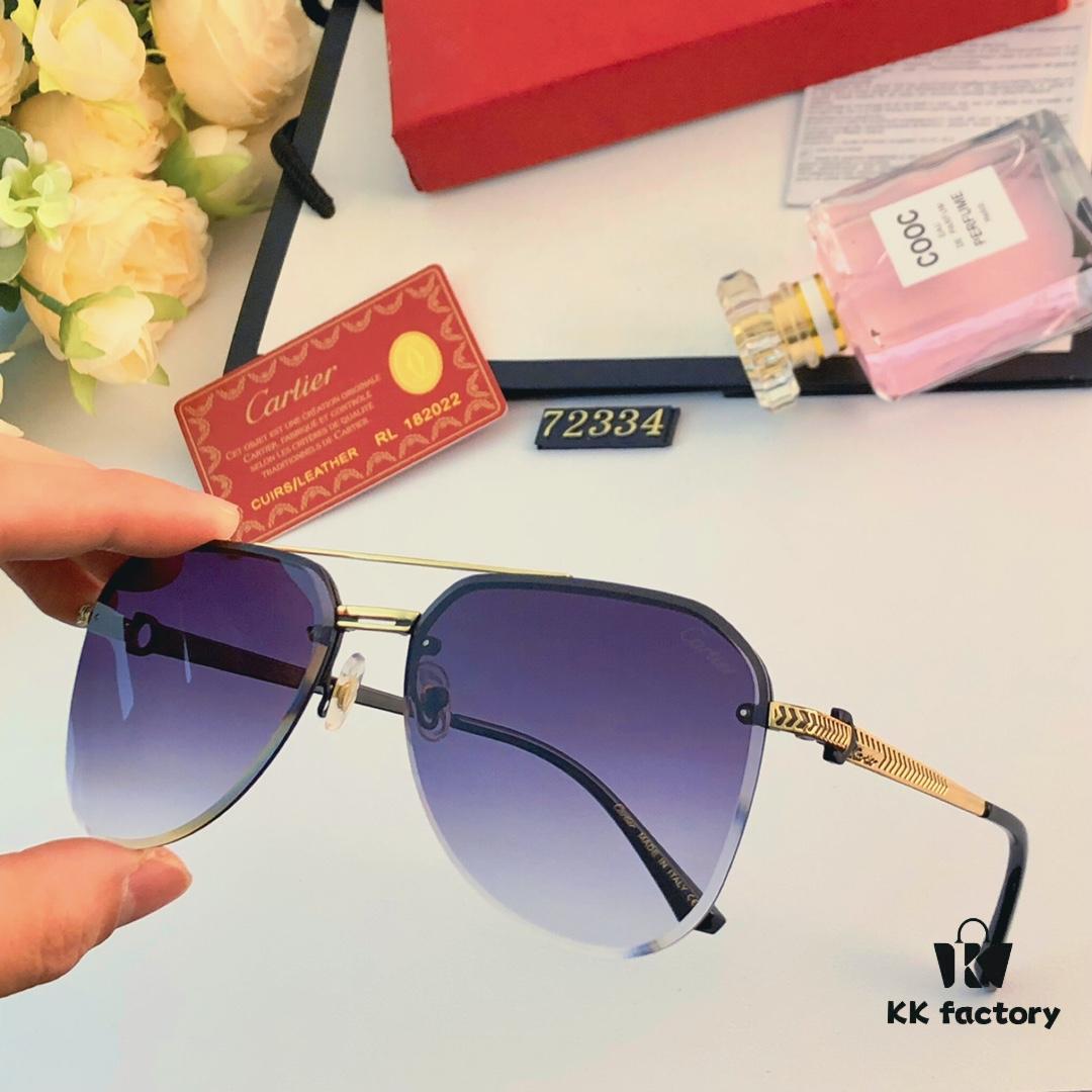 Cartier New Large-Frame Sunglasses, Korean-Style Fashionable Sun Glasses, Metal Aviator Shades