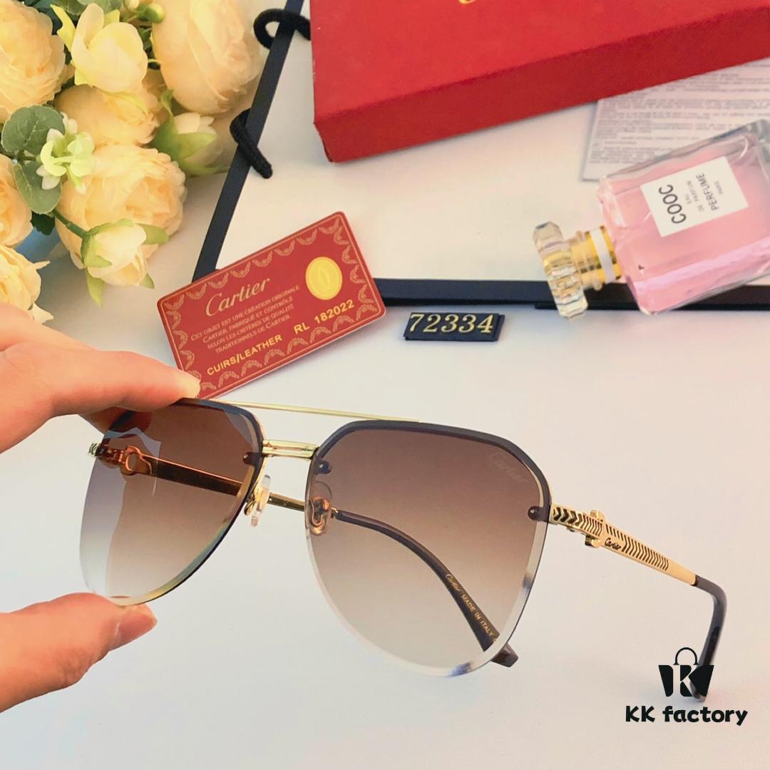Cartier New Large-Frame Sunglasses, Korean-Style Fashionable Sun Glasses, Metal Aviator Shades