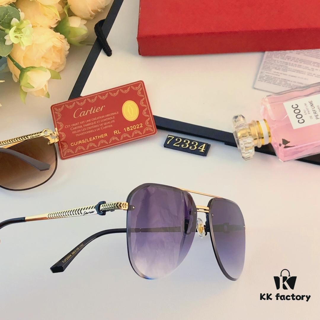 Cartier New Large-Frame Sunglasses, Korean-Style Fashionable Sun Glasses, Metal Aviator Shades