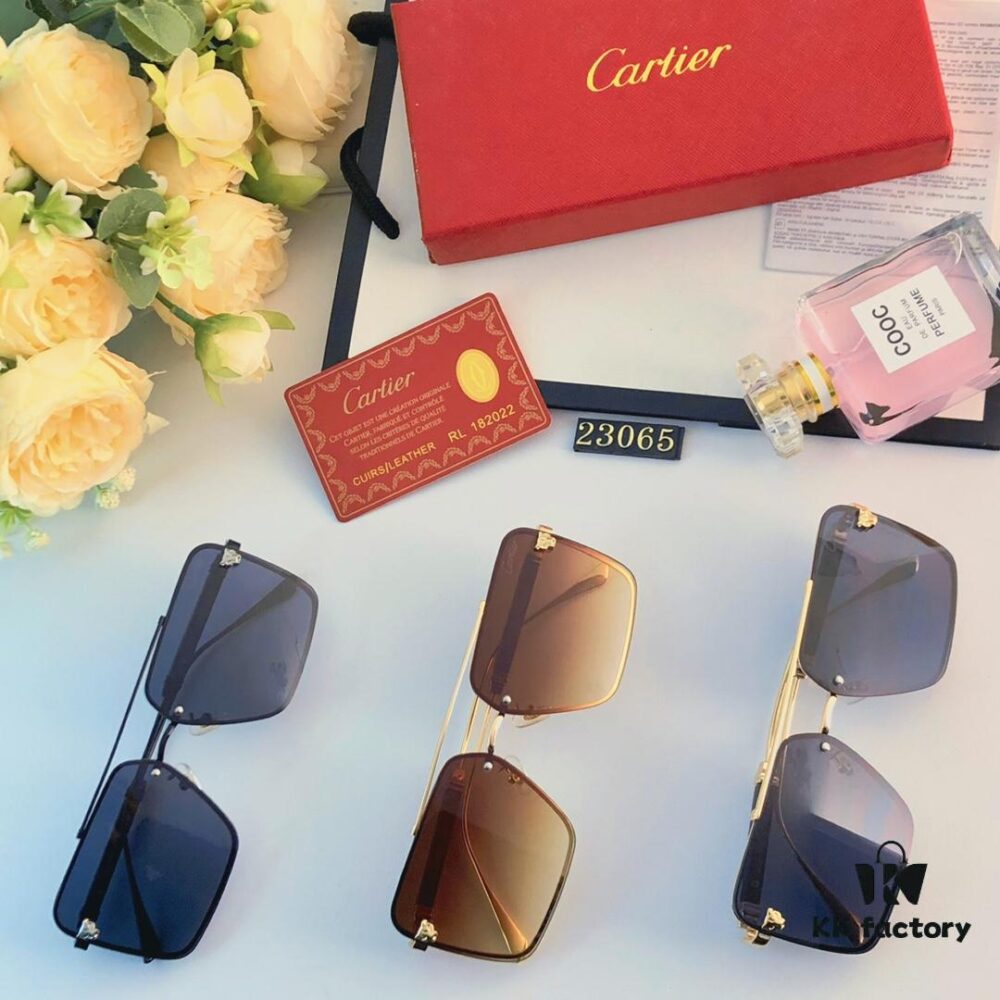 Cartier Korean-style Fashionable Minimalist Rimless Cut-out Sunglasses, Unisex Double Bridge with Wooden Temple, Vintage Sun Protection Shades