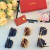 Cartier Korean-style Fashionable Minimalist Rimless Cut-out Sunglasses, Unisex Double Bridge with Wooden Temple, Vintage Sun Protection Shades