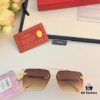 Cartier Korean-style Fashionable Minimalist Rimless Cut-out Sunglasses, Unisex Double Bridge with Wooden Temple, Vintage Sun Protection Shades
