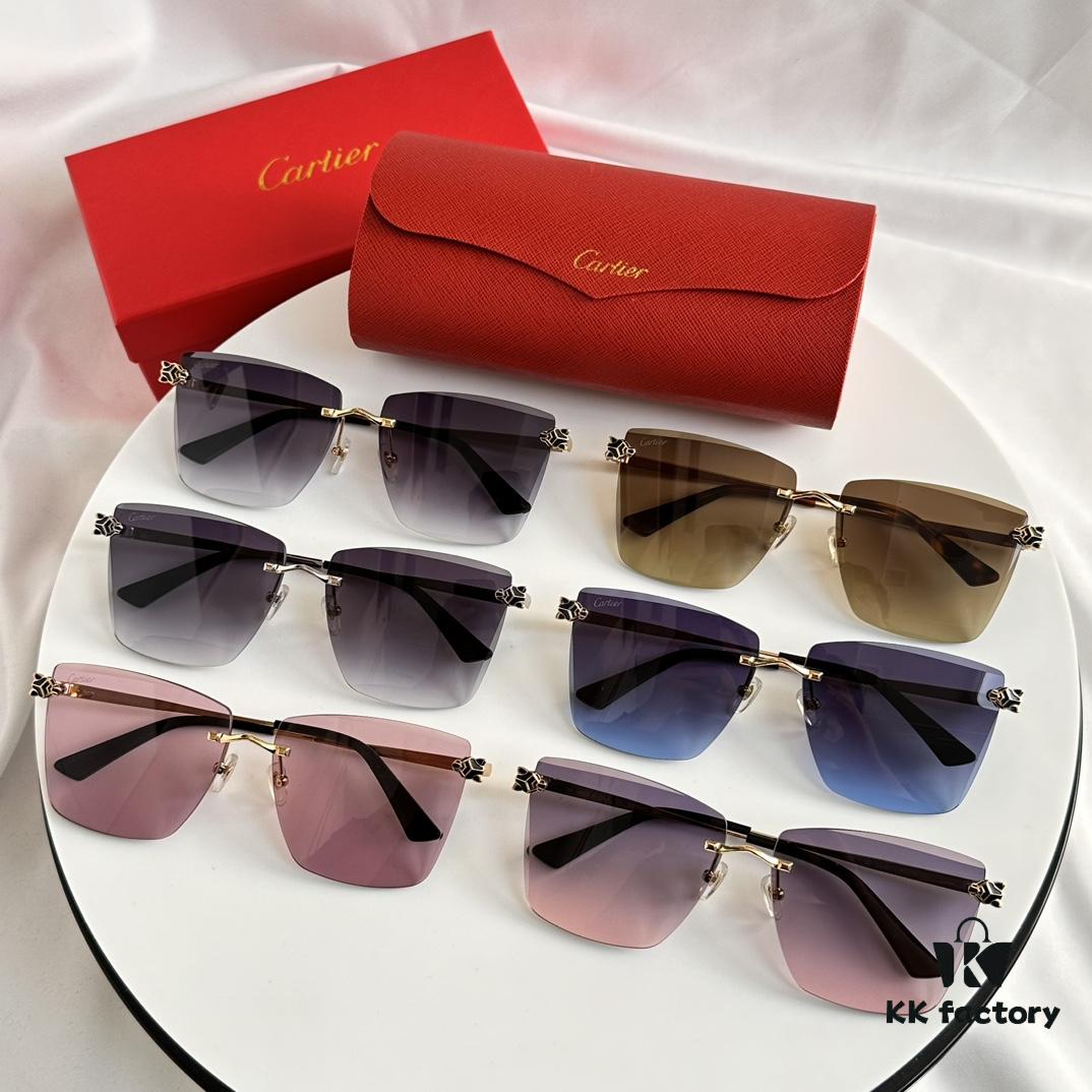 Official Website New Arrival Classic Painted Leopard Head Cartier Gold-Plated CT0397S Sunglasses