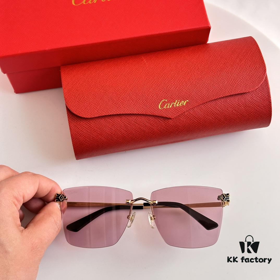 Official Website New Arrival Classic Painted Leopard Head Cartier Gold-Plated CT0397S Sunglasses