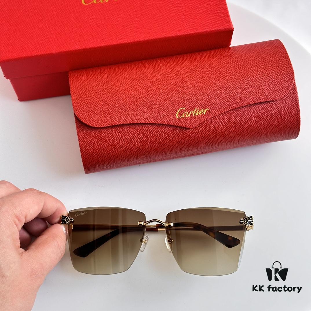 Official Website New Arrival Classic Painted Leopard Head Cartier Gold-Plated CT0397S Sunglasses