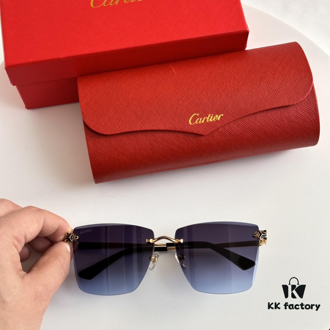 Official Website New Arrival Classic Painted Leopard Head Cartier Gold-Plated CT0397S Sunglasses