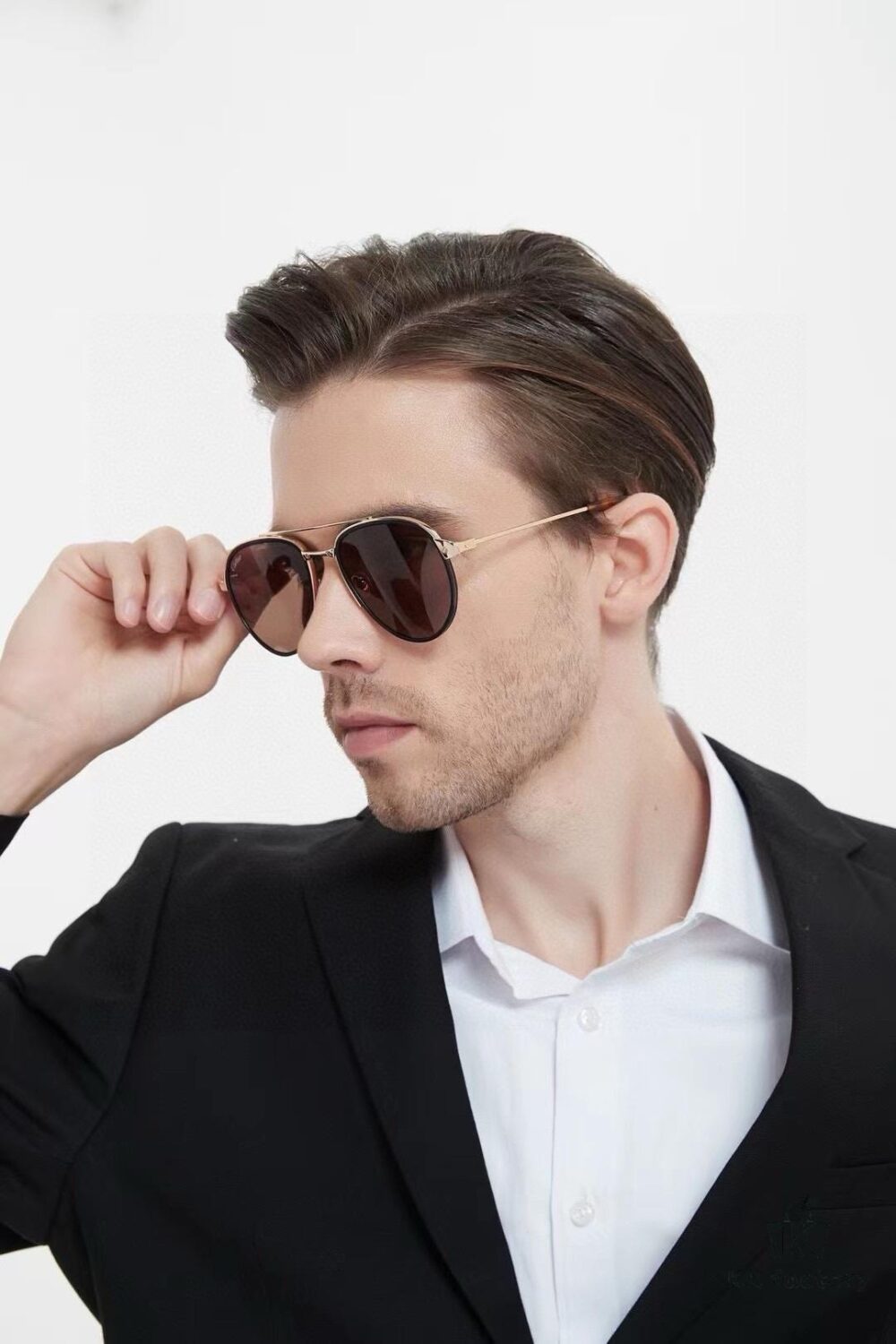 Original Spring Hinge Santos de Cartier Sunglasses, Golden Electroplated Brushed Platinum Bicolor Metal, Aviator Style, High-Definition Authentic Lenses, the Pinnacle of Eyewear