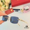 Cartier Panther Decorated Frameless Square Sunglasses for Women, Retro Metal Stylish Unisex Sunglasses, Trendy Street Snap Eyewear