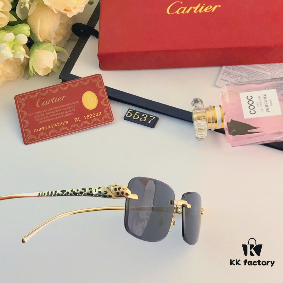 Cartier Panther Decorated Frameless Square Sunglasses for Women, Retro Metal Stylish Unisex Sunglasses, Trendy Street Snap Eyewear