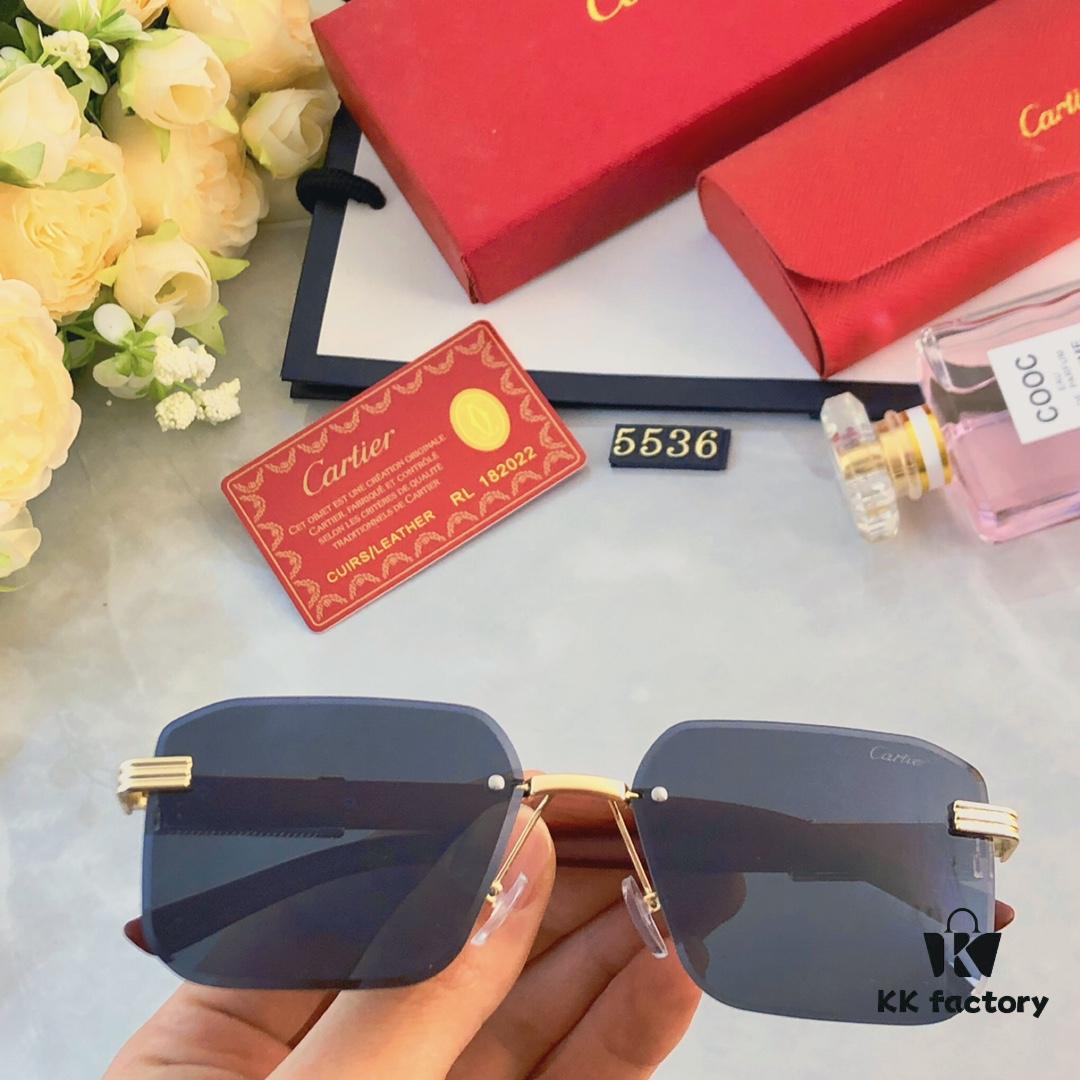 Cartier Retro Fashion Square Frameless Cut-Out Sunglasses Unisex, Celebrity-Inspired Trendy Shades