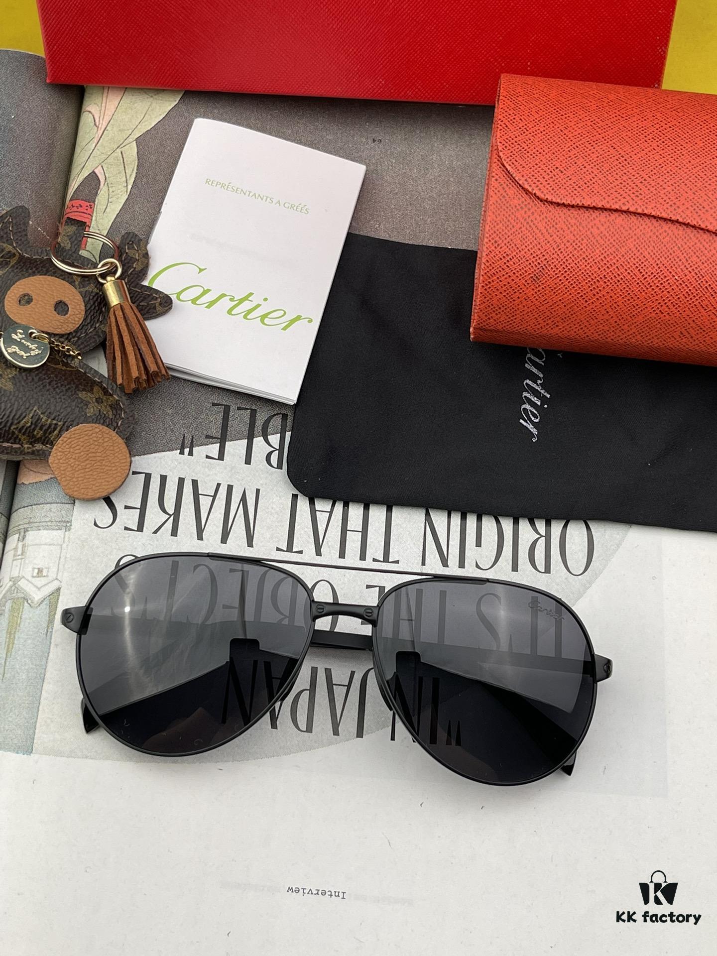 Cartier Official Website 1:1 Large Aviator Sunglasses, High-End and Elegant, Minimalist Signature Logo on Temples, Luxurious Craftsmanship, Model: K2200