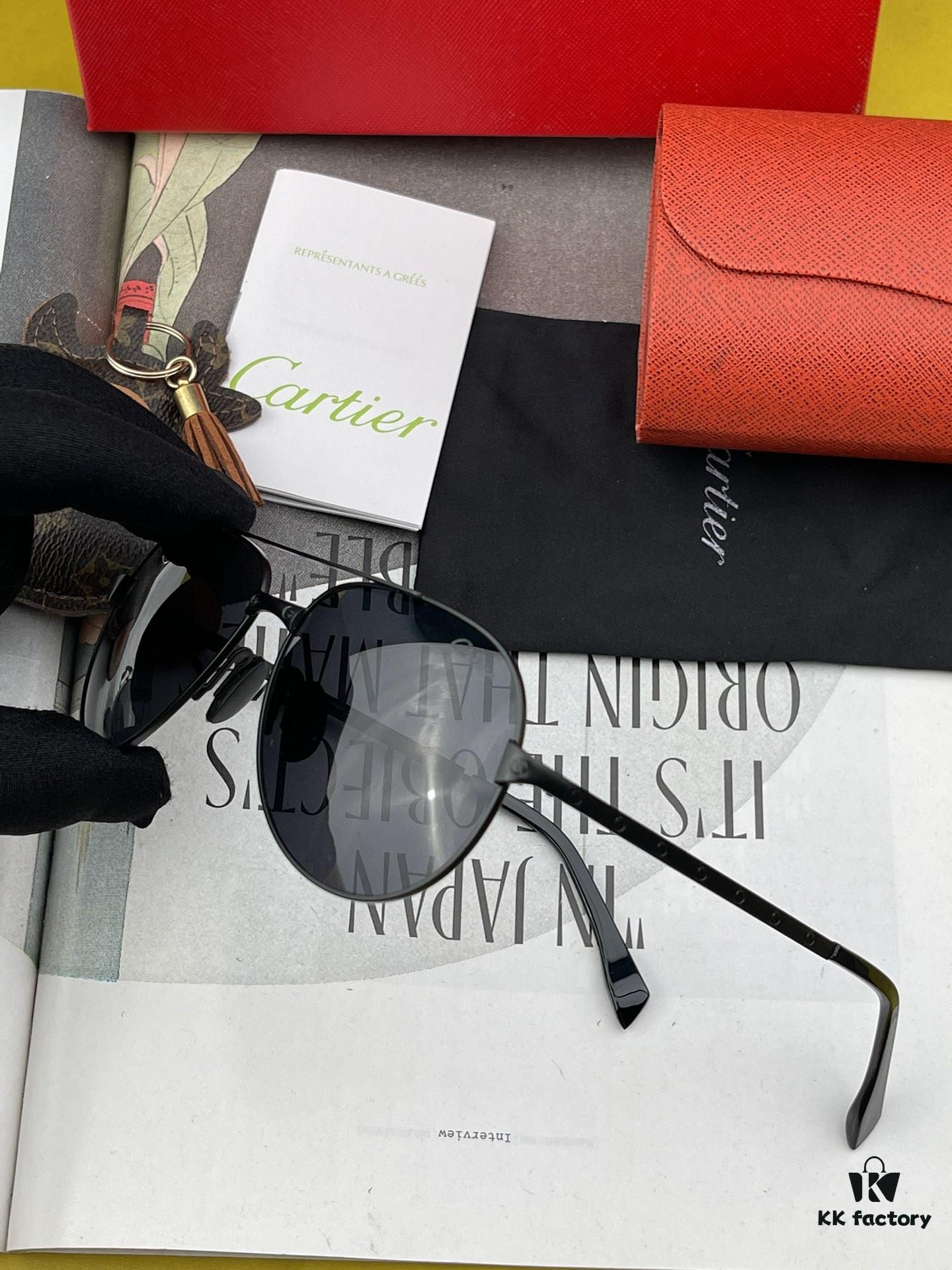 Cartier Official Website 1:1 Large Aviator Sunglasses, High-End and Elegant, Minimalist Signature Logo on Temples, Luxurious Craftsmanship, Model: K2200
