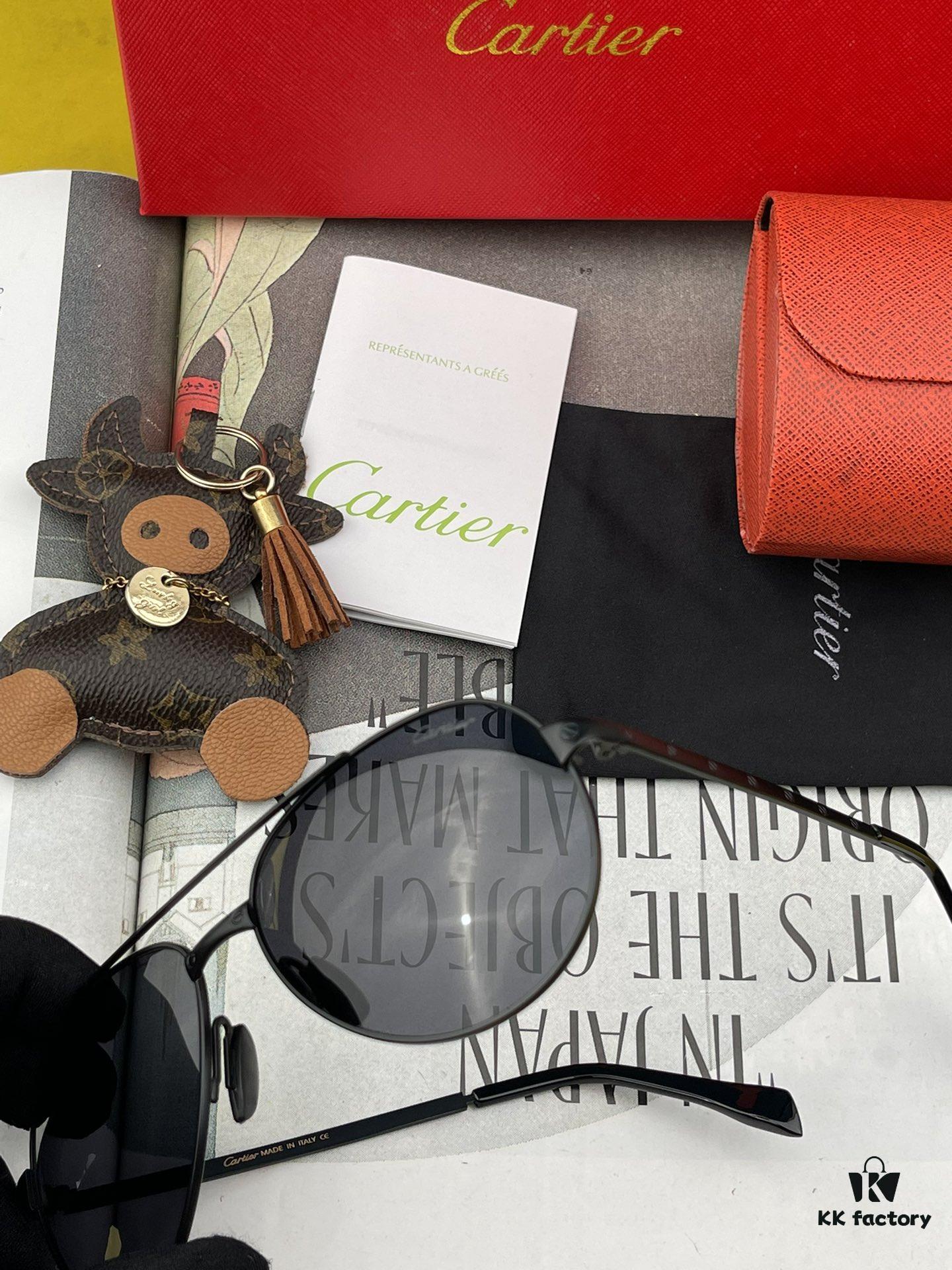 Cartier Official Website 1:1 Large Aviator Sunglasses, High-End and Elegant, Minimalist Signature Logo on Temples, Luxurious Craftsmanship, Model: K2200