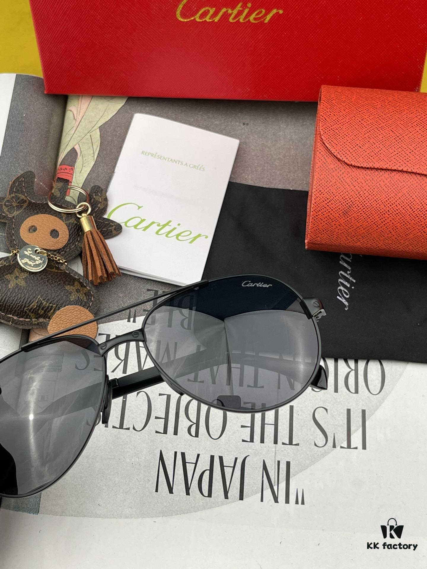 Cartier Official Website 1:1 Large Aviator Sunglasses, High-End and Elegant, Minimalist Signature Logo on Temples, Luxurious Craftsmanship, Model: K2200