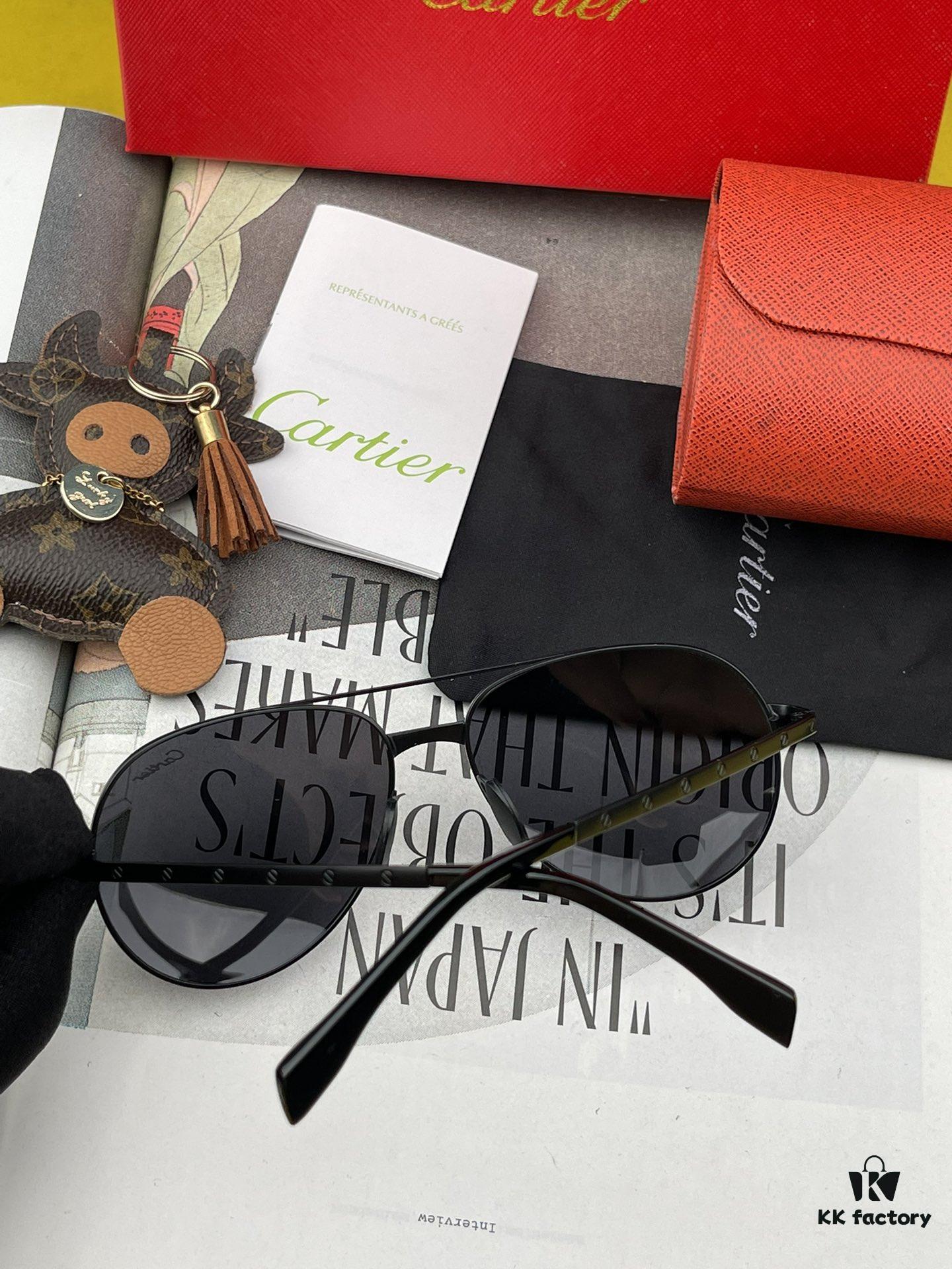 Cartier Official Website 1:1 Large Aviator Sunglasses, High-End and Elegant, Minimalist Signature Logo on Temples, Luxurious Craftsmanship, Model: K2200