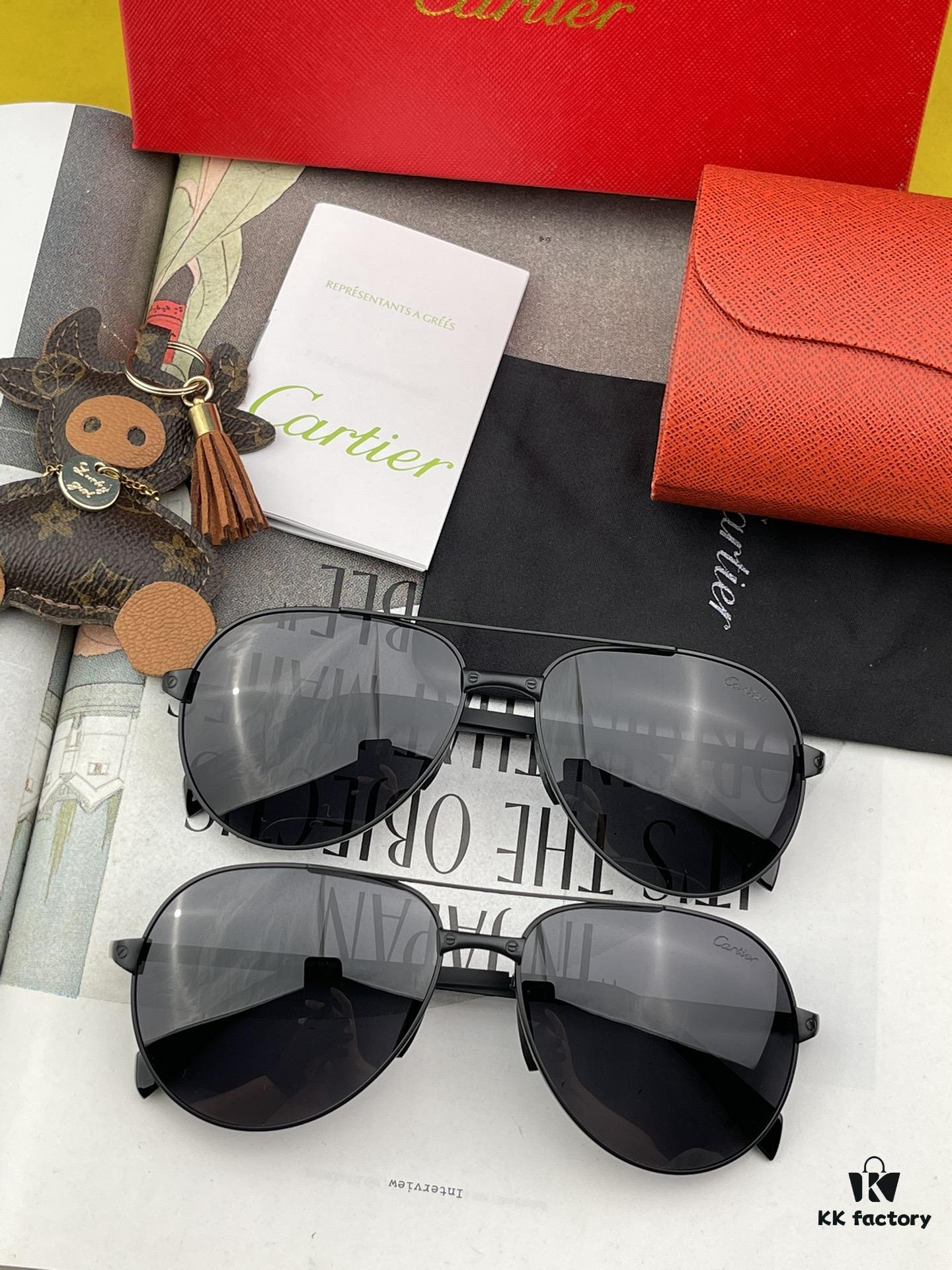 Cartier Official Website 1:1 Large Aviator Sunglasses, High-End and Elegant, Minimalist Signature Logo on Temples, Luxurious Craftsmanship, Model: K2200