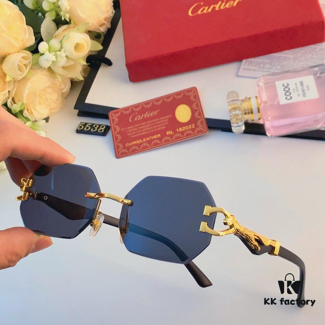 Cartier New Model Stylish Frameless Panther Decorated Sunglasses, Retro Fashion Unisex Driving Sun Glasses