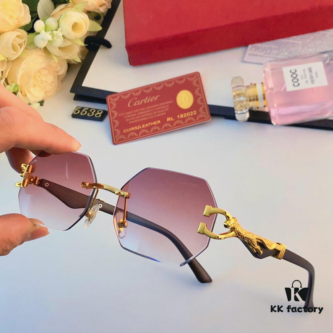 Cartier New Model Stylish Frameless Panther Decorated Sunglasses, Retro Fashion Unisex Driving Sun Glasses