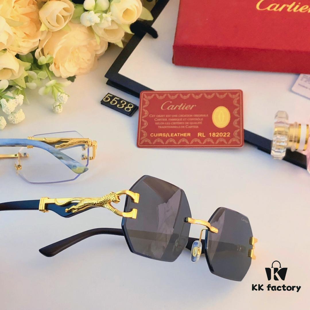 Cartier New Model Stylish Frameless Panther Decorated Sunglasses, Retro Fashion Unisex Driving Sun Glasses