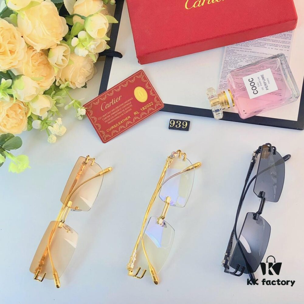 Cartier Fashion Unisex Lightweight Frameless Eyeglasses, Anti-Blue Light, Minimalist Design for Large Faces, Suitable for Myopia, Clear Lens Frame, Sunglasses