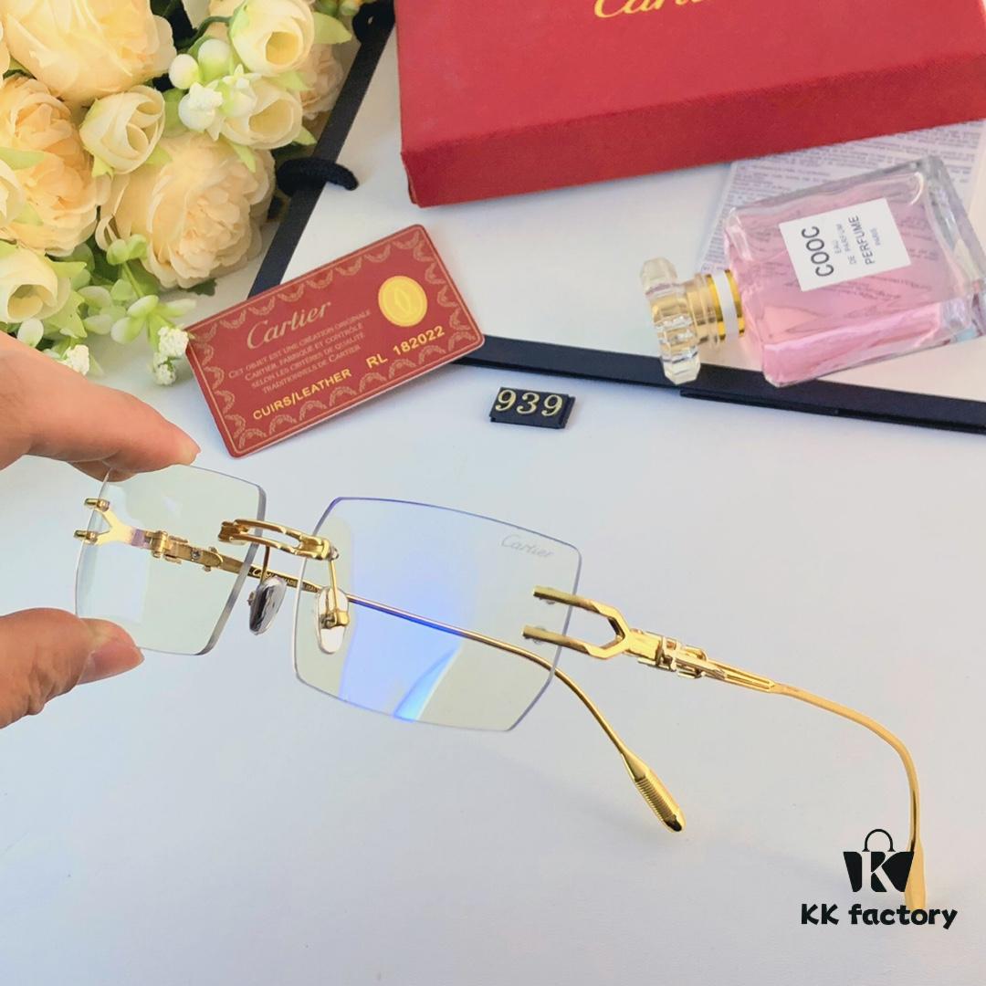 Cartier Fashion Unisex Lightweight Frameless Eyeglasses, Anti-Blue Light, Minimalist Design for Large Faces, Suitable for Myopia, Clear Lens Frame, Sunglasses