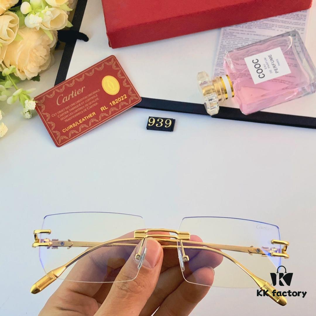 Cartier Fashion Unisex Lightweight Frameless Eyeglasses, Anti-Blue Light, Minimalist Design for Large Faces, Suitable for Myopia, Clear Lens Frame, Sunglasses