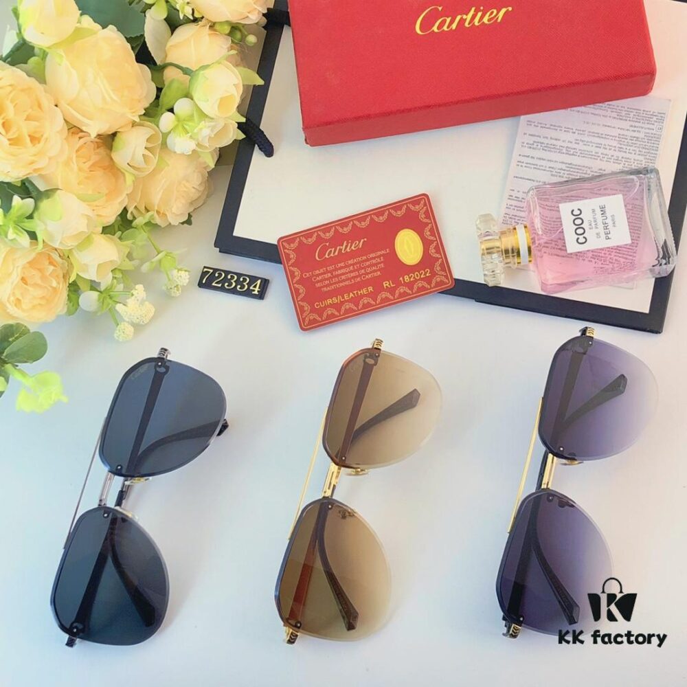 Cartier 2024 New Large-Frame Sunglasses, Korean-Style Fashionable Sun Glasses, Metal Aviator Shades