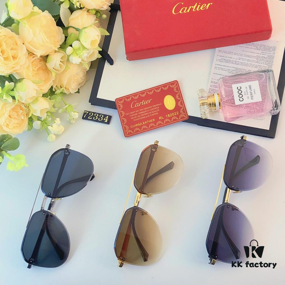 Cartier 2024 New Large-Frame Sunglasses, Korean-Style Fashionable Sun Glasses, Metal Aviator Shades