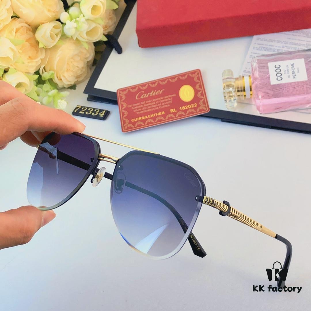 Cartier 2024 New Large-Frame Sunglasses, Korean-Style Fashionable Sun Glasses, Metal Aviator Shades