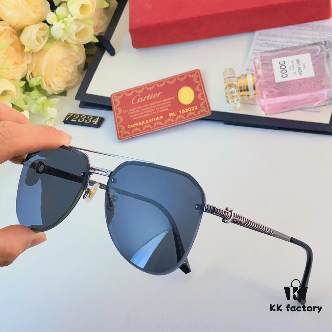 Cartier 2024 New Large-Frame Sunglasses, Korean-Style Fashionable Sun Glasses, Metal Aviator Shades