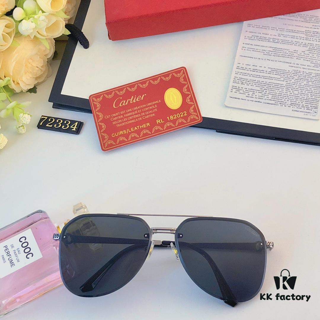 Cartier 2024 New Large-Frame Sunglasses, Korean-Style Fashionable Sun Glasses, Metal Aviator Shades