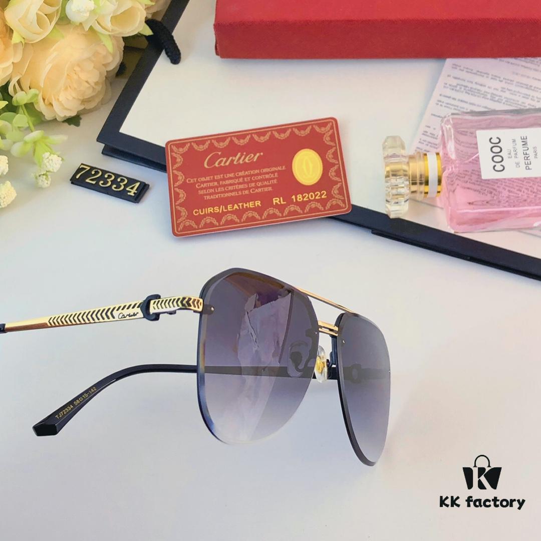 Cartier 2024 New Large-Frame Sunglasses, Korean-Style Fashionable Sun Glasses, Metal Aviator Shades